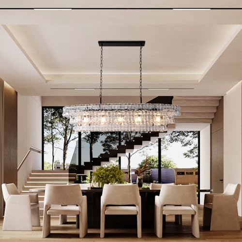 54 Inch Large Rectangular Black Chandelier for Dining Room (Black(Clear Glass) / Rectangle L54'')