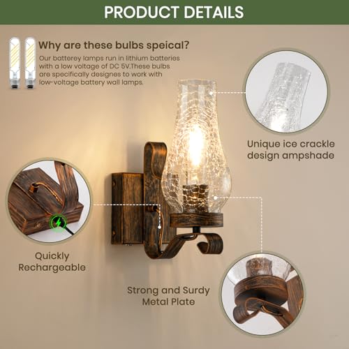Battery Operated Wall Sconces (Ice Crackle Retro Gold / Battery Operated)