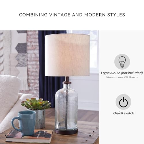 Bandile Seeded Glass Bedside Table Lamp (Bronze)