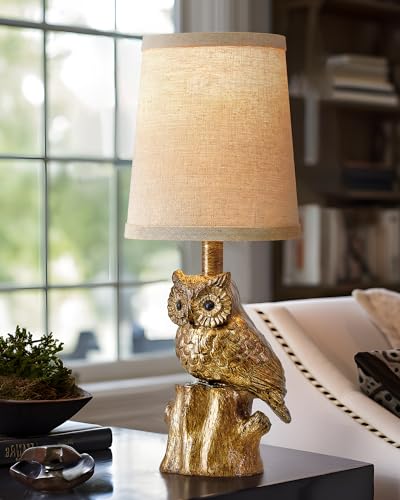 Farmhouse Resin Small Single Table Lamp With Owl Pattern for Living Room