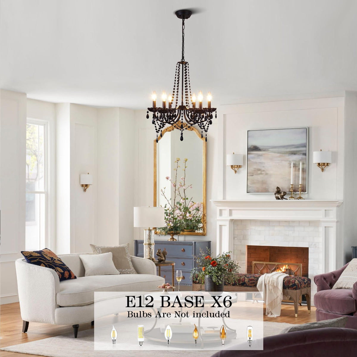 Crystal Black Chandeliers for Dining Room 6 Light Gothic Candle Chandelier (Black)