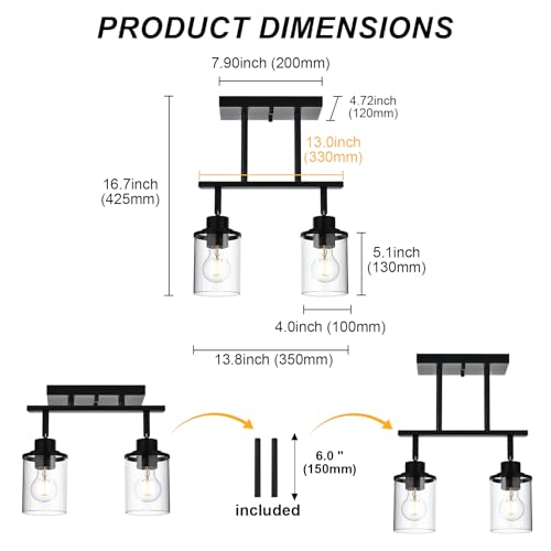 2 Light Kitchen Track Light Fixtures Ceiling Vanity Lights Black (Black / 2 Light)