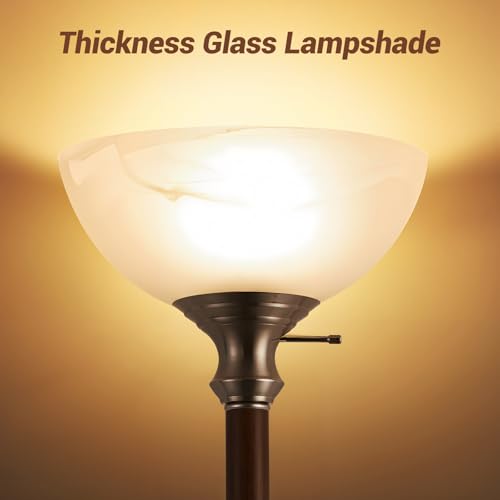 72" Wood Torchiere Floor Lamp with Glass Shade Walnut Standing Lamp (Walnut)