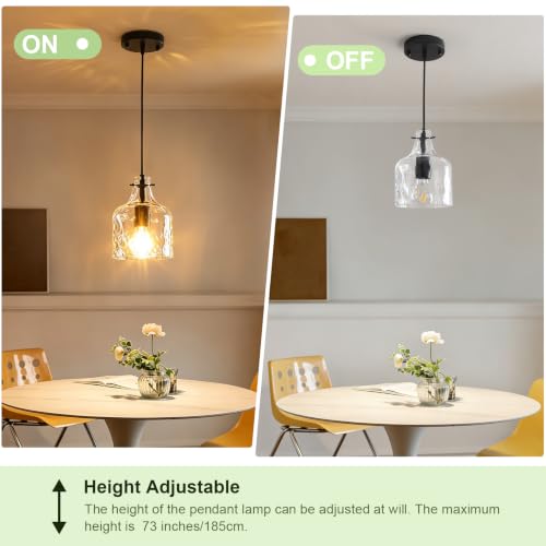2 Pack Black Hammered Clear Glass Pendant Light (Black-2Pack)