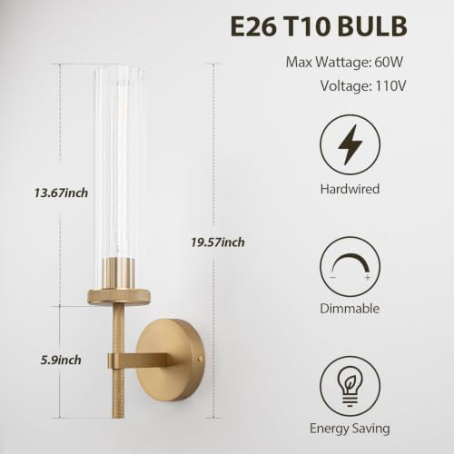 19.5" Knurled Gold Hardwired Wall Sconces Set of 2 (Vertical Striped / 19.5″-Gold)
