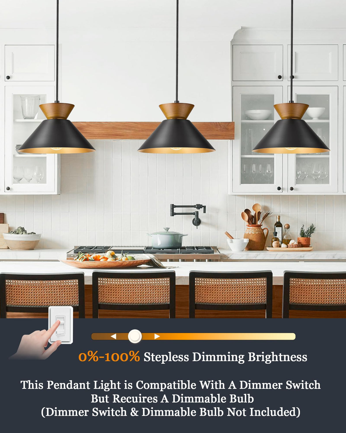 Modern Pendant Light Kitchen Island (Black - 1 Pack)