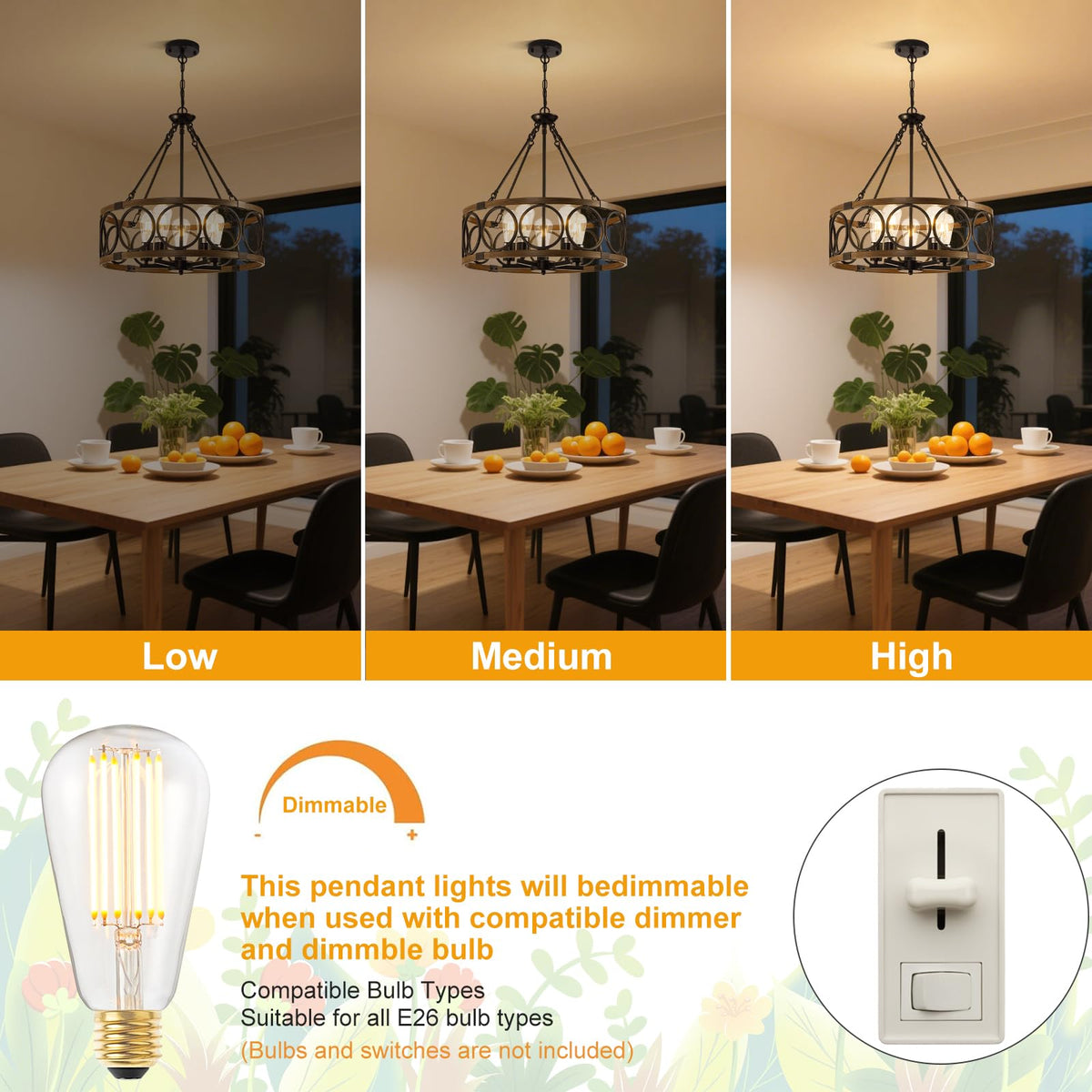 21" Dining Room Light Fixture (Farmhouse Walnut Grain-21"(Easy To Install) / 5-Light)