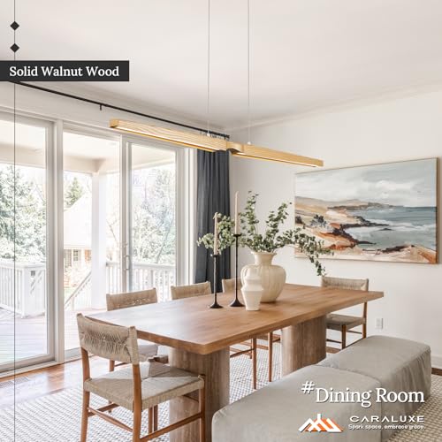 52in LED Linear Chandelier Natural Wood Pendant Light Dimmable (Natural Wood / 51.2'')