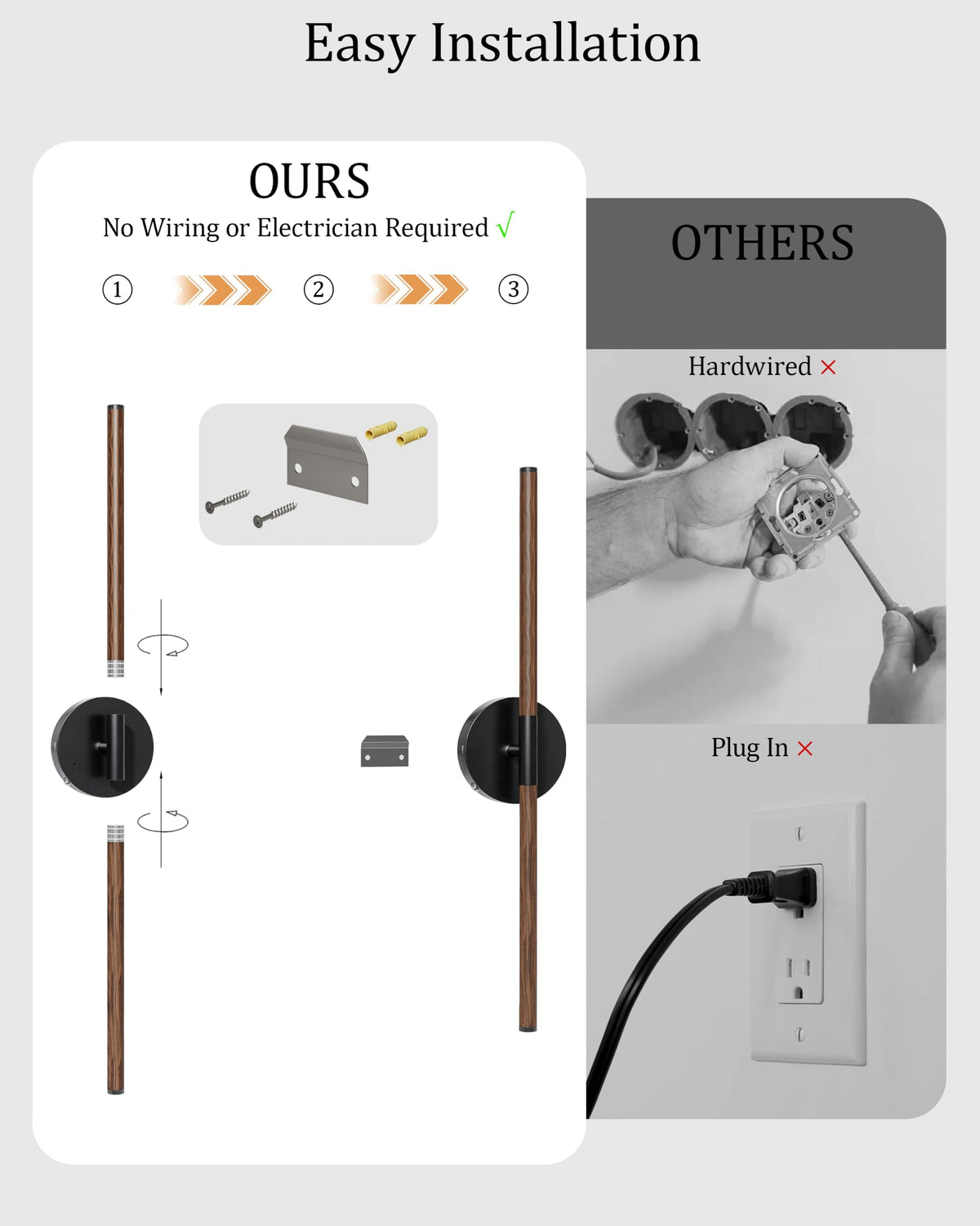 36" Battery Operated Wall Sconce Set of 2 (Walnut Black / 36 Inch (2 Pack))