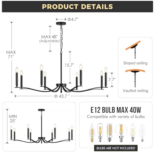 Black Chandelier (Black / 43.7 inch)