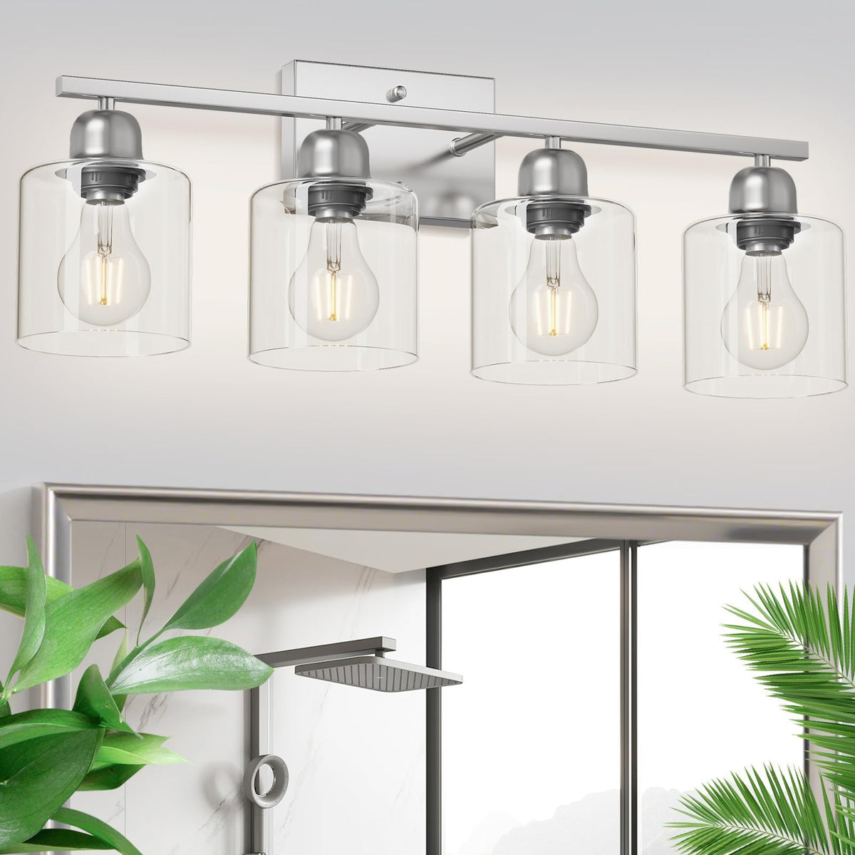 Modern Brushed Nickel 4 Light Bathroom Light Fixtures (Nickel & Clear Glass / 4-Light)