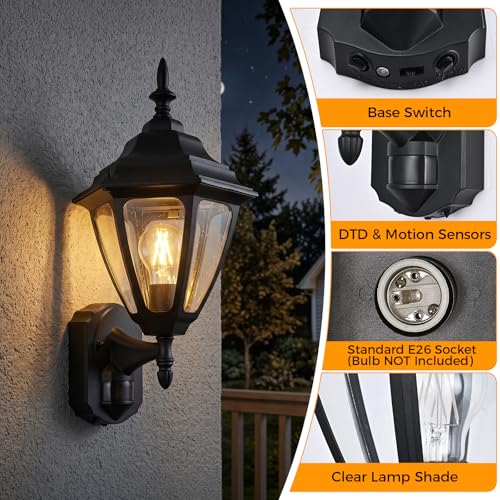 18.5"Large Outdoor Motion Sensor Porch Light Dusk to Dawn Wall Sconce Light (Black / Large - 1 Pack)