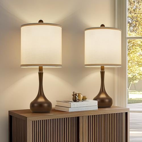 23" Farmhouse Table Lamp Set of 2 for Living Room Bedroom (Brown / 23")