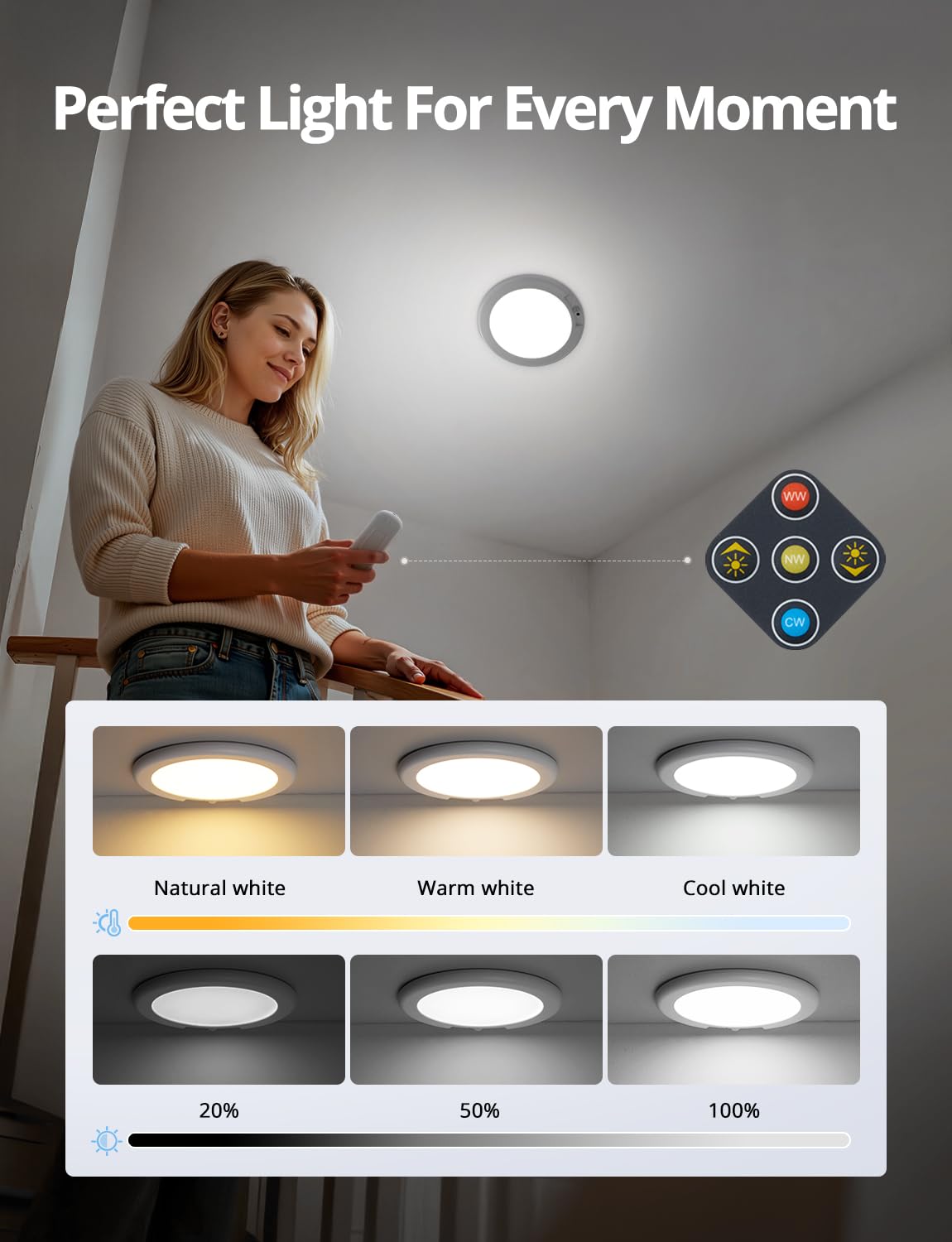 Rechargeable Shower Light Inside Waterproof Battery Operated (3CCT-White / 1 Pack)