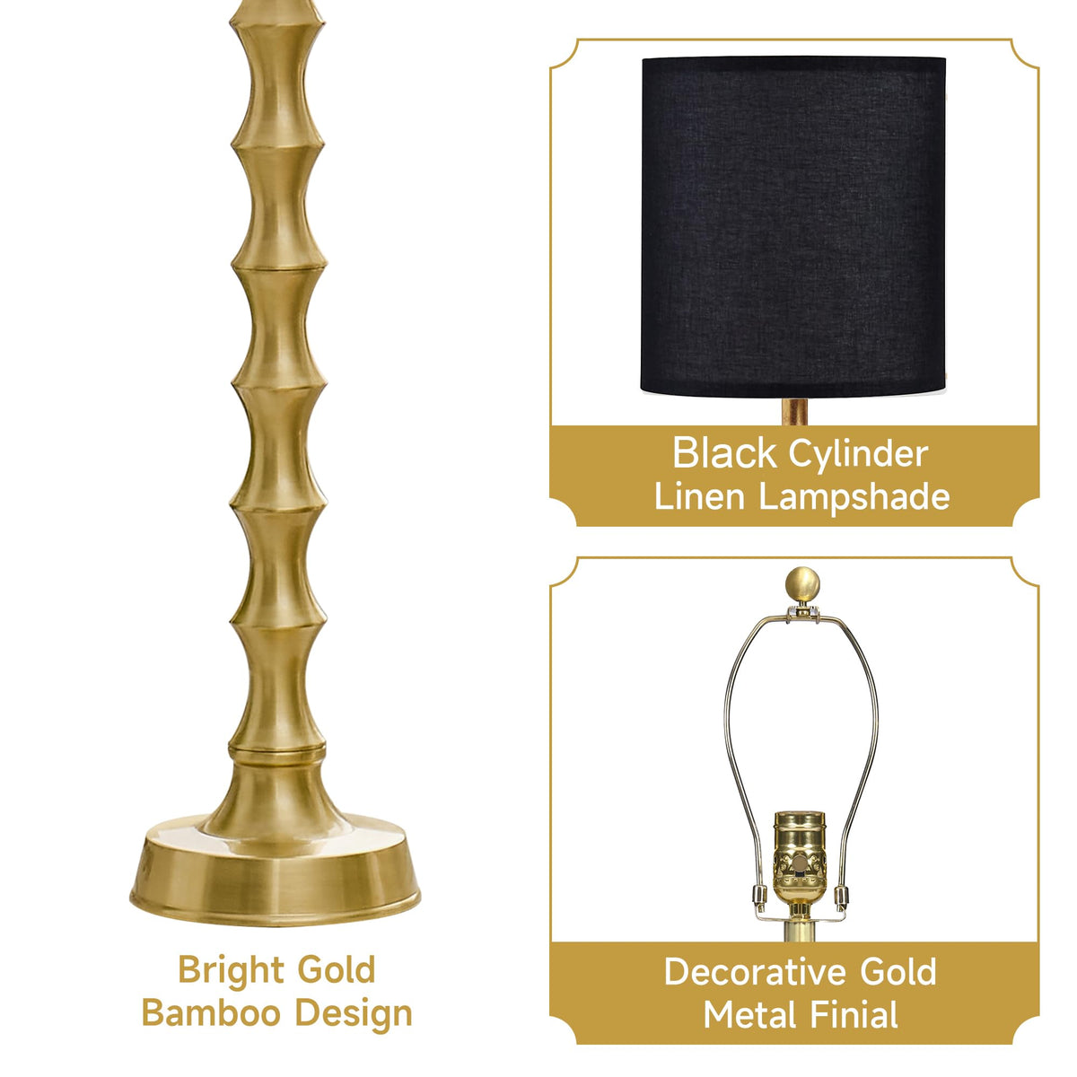 30.5" Modern Black Gold Buffet Lamps Set of 2 (Bright Gold BKL)
