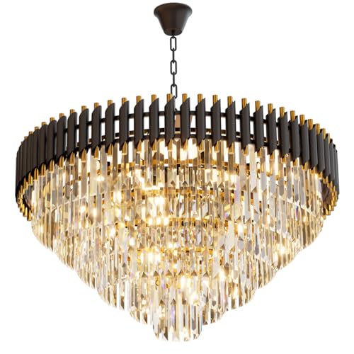 32 inch Black Gold Crystal Chandelier 6 (D32"XH19.6" Black)