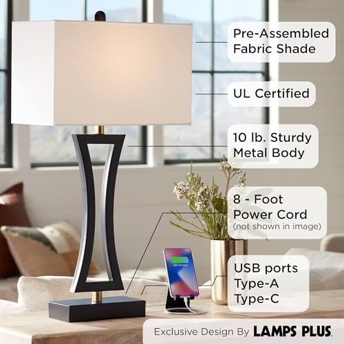 Roxie 31" Large Table Lamp USB Set of 2 Black Metal Modern