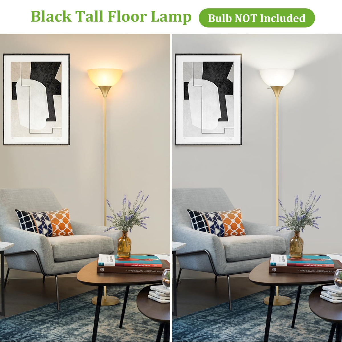 Floor Lamp LED Standing Lamps with White Plastic Shade (Gold)