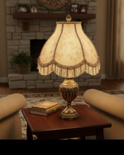 30334 Transitional Scallop Bell Shape Spider Construction Lamp Shade in Ivory with Floral Pattern (Ivory with Floral Pattern & 13" Wide)