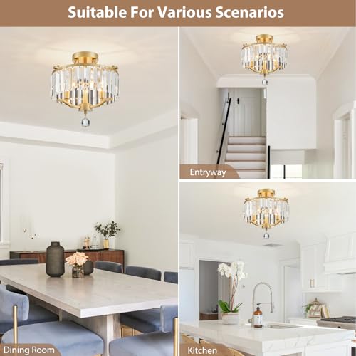 Crystal Gold Chandeliers Modern Farmhouse Small Chandelier 12.2 Inch 3 (055-Gold)