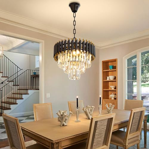 Modern Black Crystal Chandelier (D15.5"XH13.3" Black)