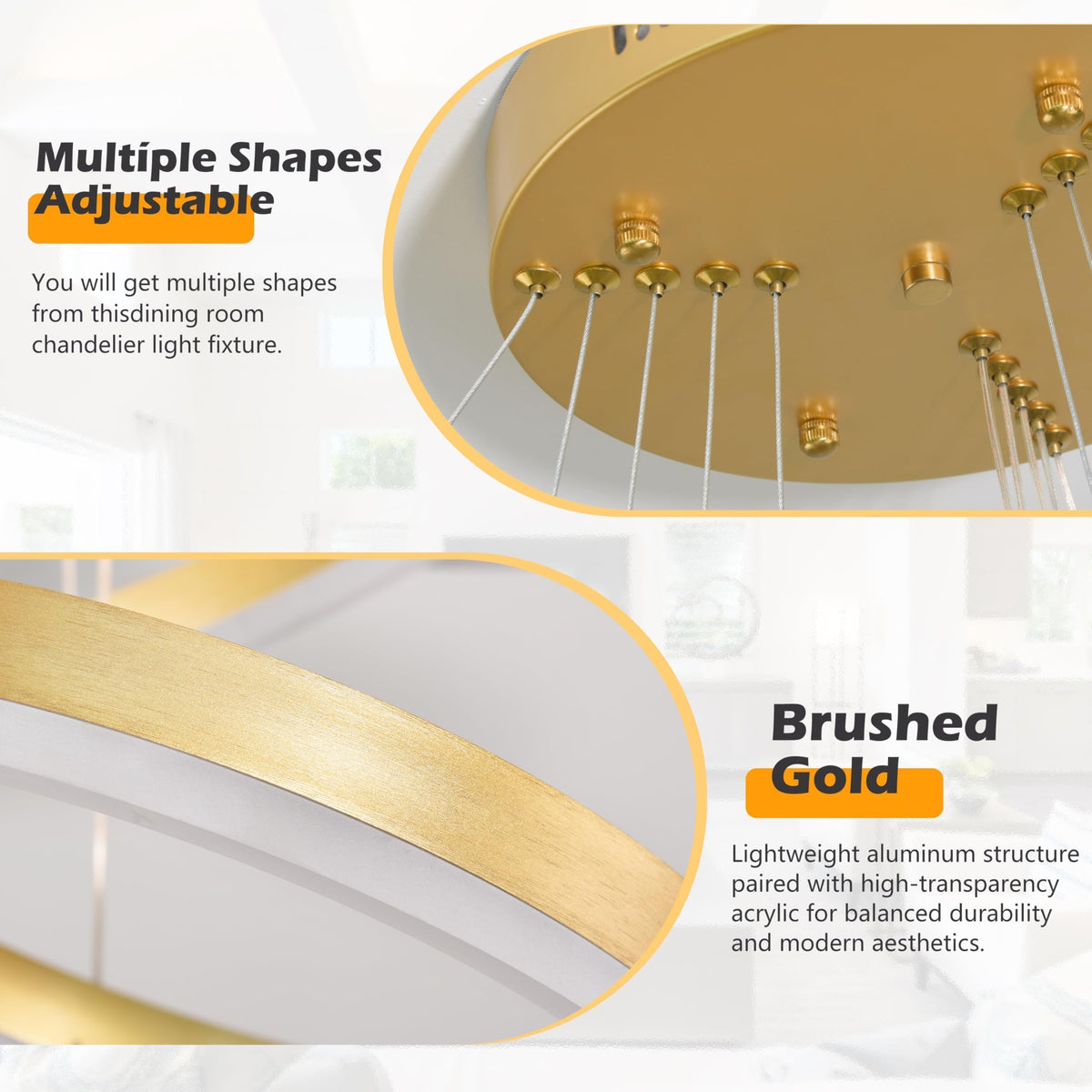 5 Rings Pendant Lights Modern Gold Led Chandelier Gold Modern Led Pendant Light Dimmable Height Adjustable Chandeliers for Dining Room Bedroom Entryway Living Room Foyer (Gold / 5Ring-23.6")