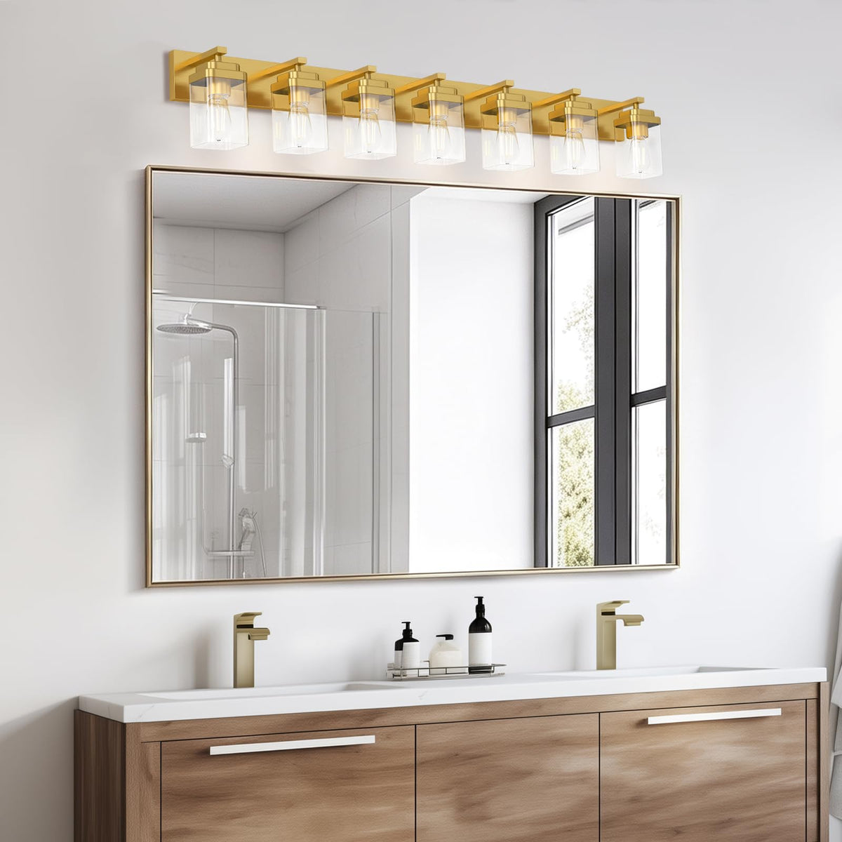 Brushed Gold Bathroom Light Fixtures (Brushed Gold / 7-Light, 52-inch)