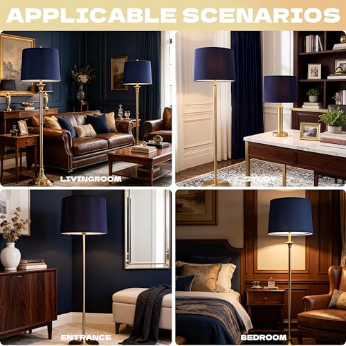 Large Blue Lamp Shade for Floor Lamps Set of 1 (14"×16"×10"-1 Pc / Blue Natural Faux Silk)