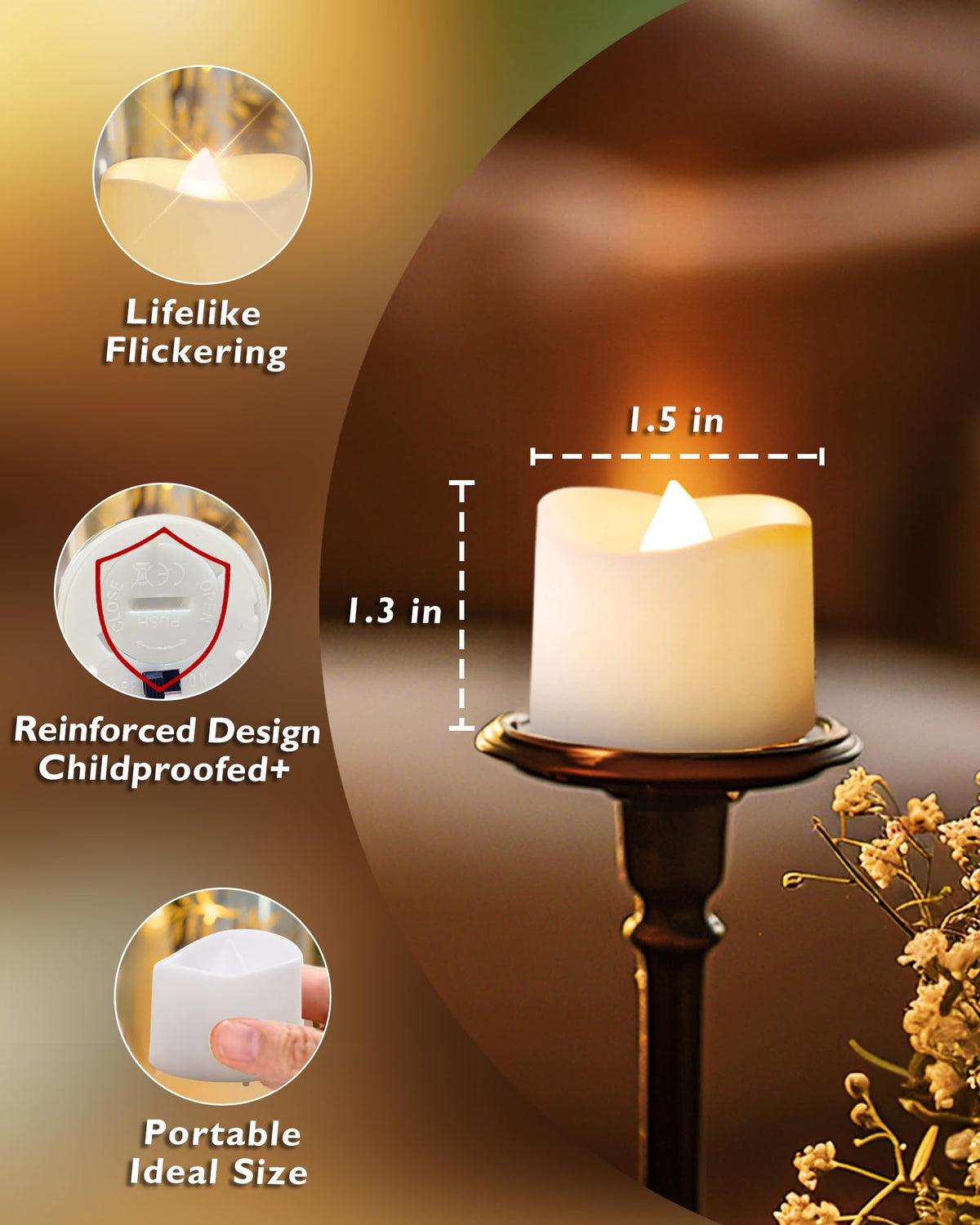 24Pcs Flickering Flameless Candle Battery Operated (Warm White Glow – White Body / Pack of 24)