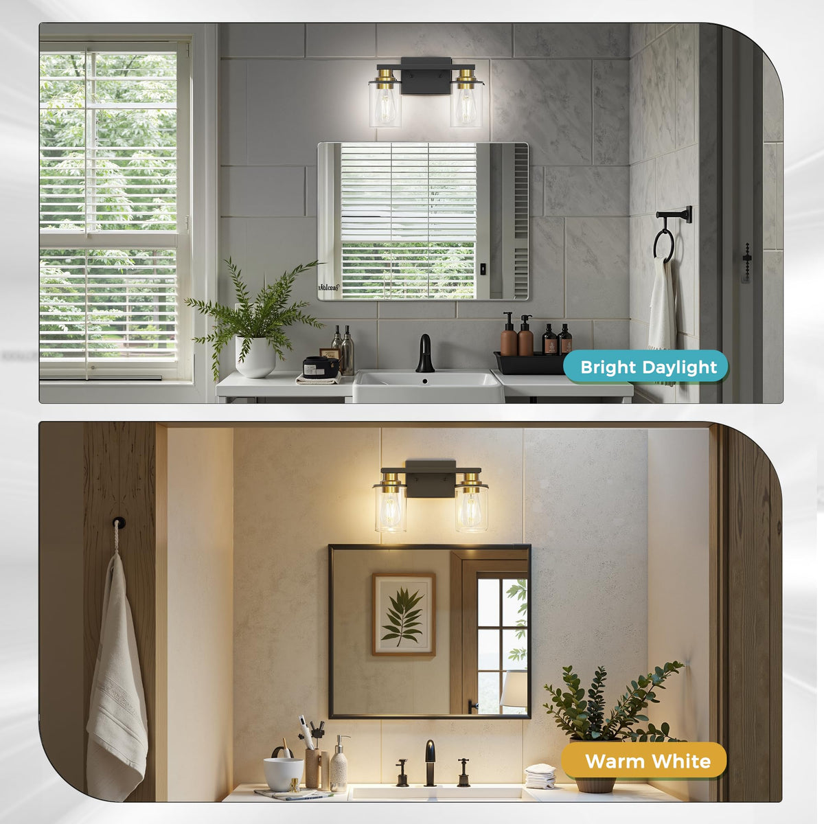 Bathroom Vanity Light Fixture Over Mirror 2 (Black and Gold / 2-Light)