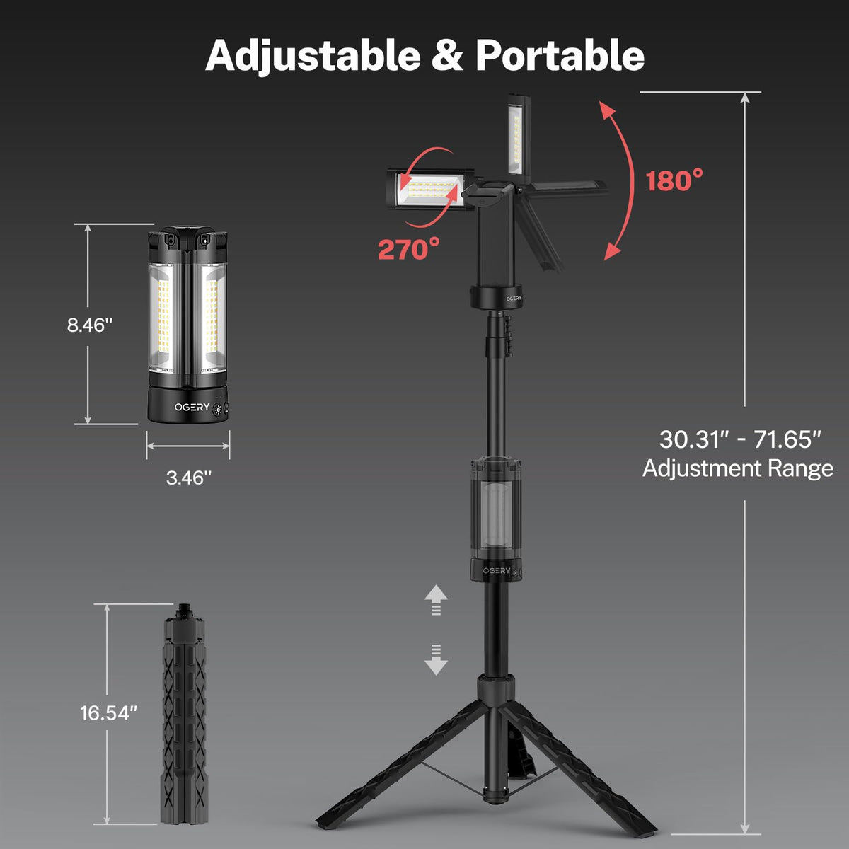 Rechargeable 10000mAh Camping Light with Stand (Black)
