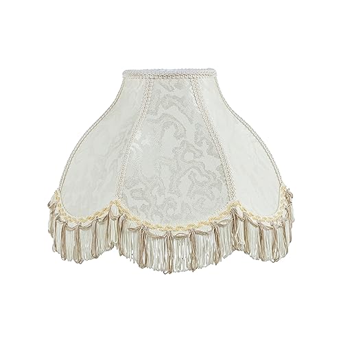 30335 Transitional Scallop Bell Shape Spider Construction Lamp Shade in Ivory with Abstract Pattern (Ivory with Abstract Pattern & 13" Wide)