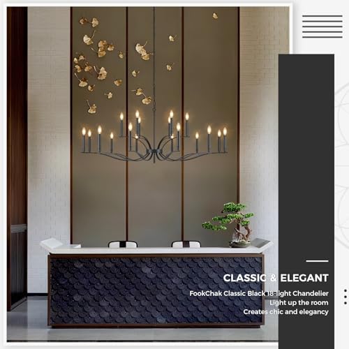 Black Living Room Chandelier 18 Light High Ceiling Foyer Candle Chandelier Large Dining Room Light Fixture Over Table 59in Metal Modern Chandeliers Hanging Light for Entry Master Bedroom (Black / 59 inch)