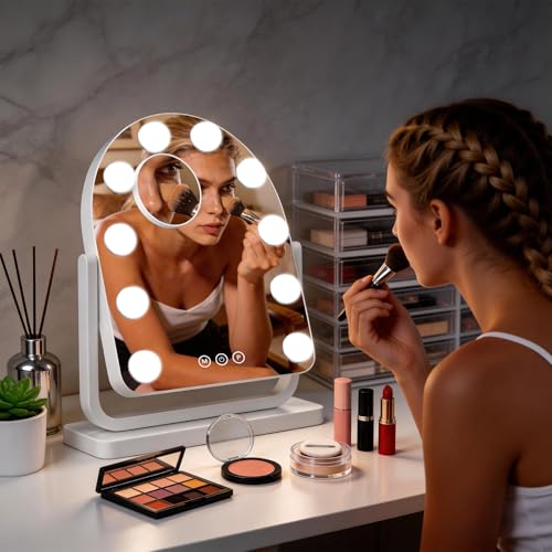 Rechargeable Arched Vanity Mirror with Lights (White / 14"L x 12"W)