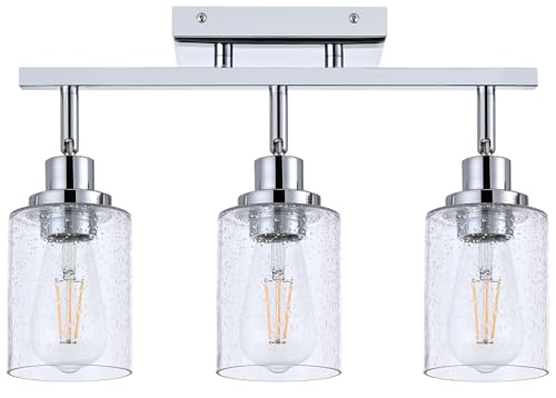 3 Light Chrome Track Light Fixture Ceiling Track Lighting Heads with Seeded Glass Chrome Multi (Chrome / 3-Light)