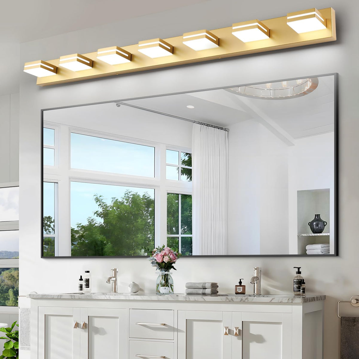 LED Modern Bathroom Vanity Light Fixtures (7-Light, 55-Inch / Gold, White)
