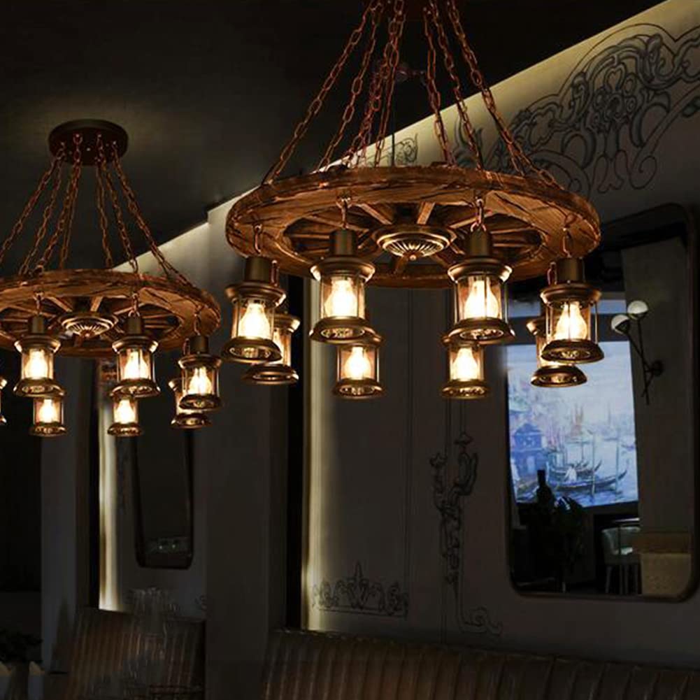 Vintage Industrial Wood Chandelier with 8 Light Rudder Shape (31.5 Inch)