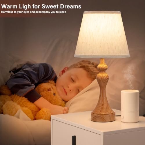 Touch Lamps for Nightstand (L.Oatmeal Shade & Wood-paint Base)
