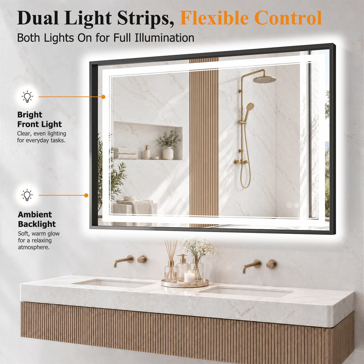 40"x60" LED Bathroom Mirror with Lights (Black / 60"L x 40"W)