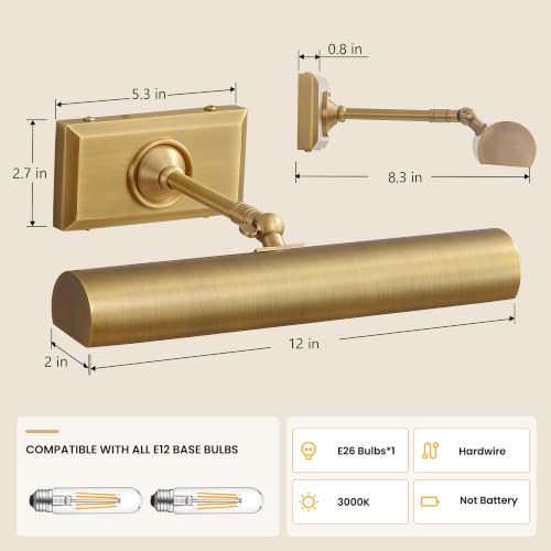12 inch Brass Picture Light Hardwired Picture Lights for Wall (Brass / 12in)