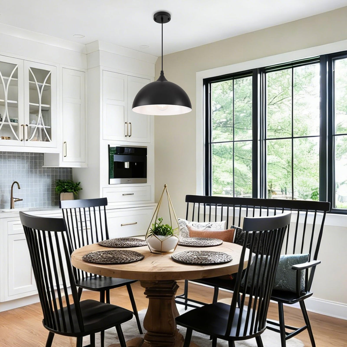 Farmhouse Pendant Lights Kitchen Island (Black+White / 11.8in-1 Pack)