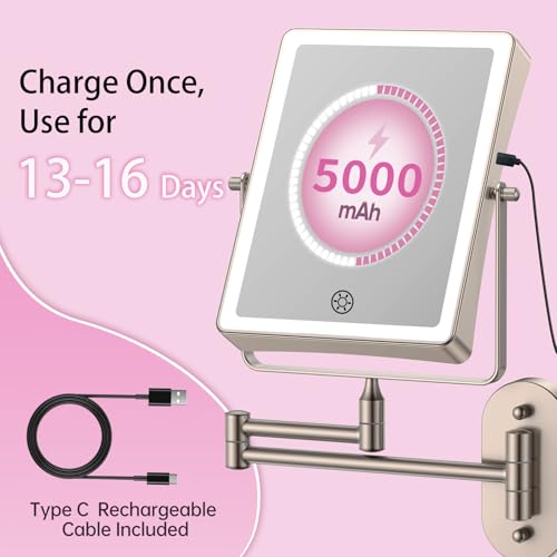 8.7" 5000mAh Rechargeable Wall Mounted Makeup Mirror (Nickel a)