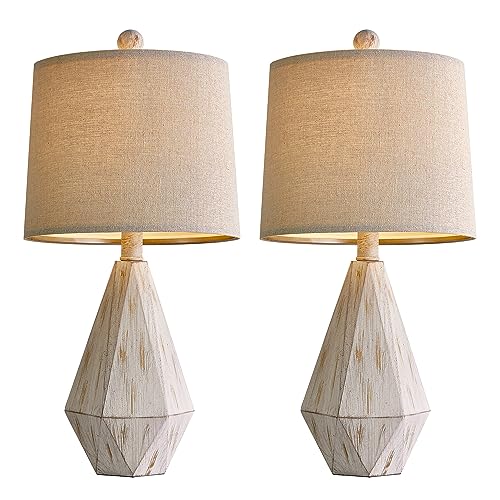20.25" Rustic Table Lamp Set of 2 for Bedroom Living Room Vintage Retro Traditional Nightstand Bedside Lamps Kids Room Study Room Office with Linen Shade (Small - Washed White)