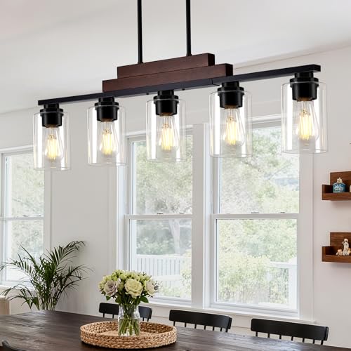 5 Light Kitchen Island Lighting (Black & Reddish Brown / 5-Light)