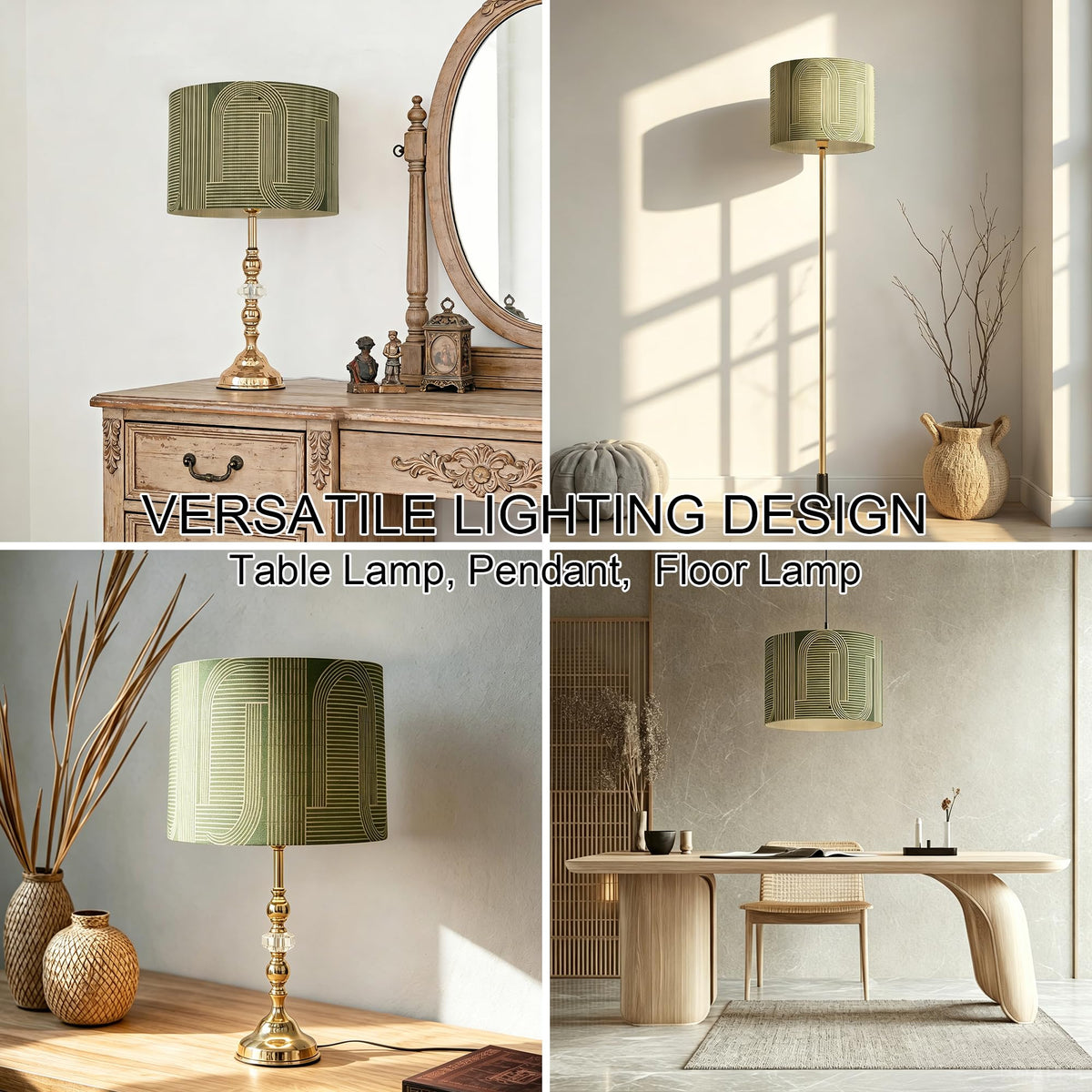 Modern lamp Shade Bamboo Material Abstract Art Deco 11.8 * 9.05Inch (Green & Abstract Arch)
