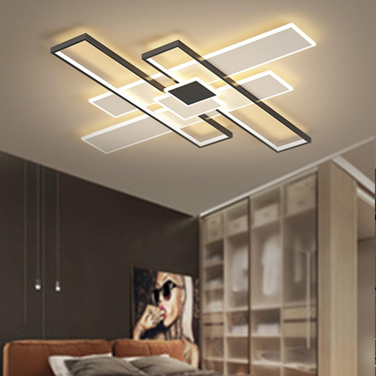 Large Geometric LED Flush Mount Ceiling Light (Black / X-Large,L41xW40in)