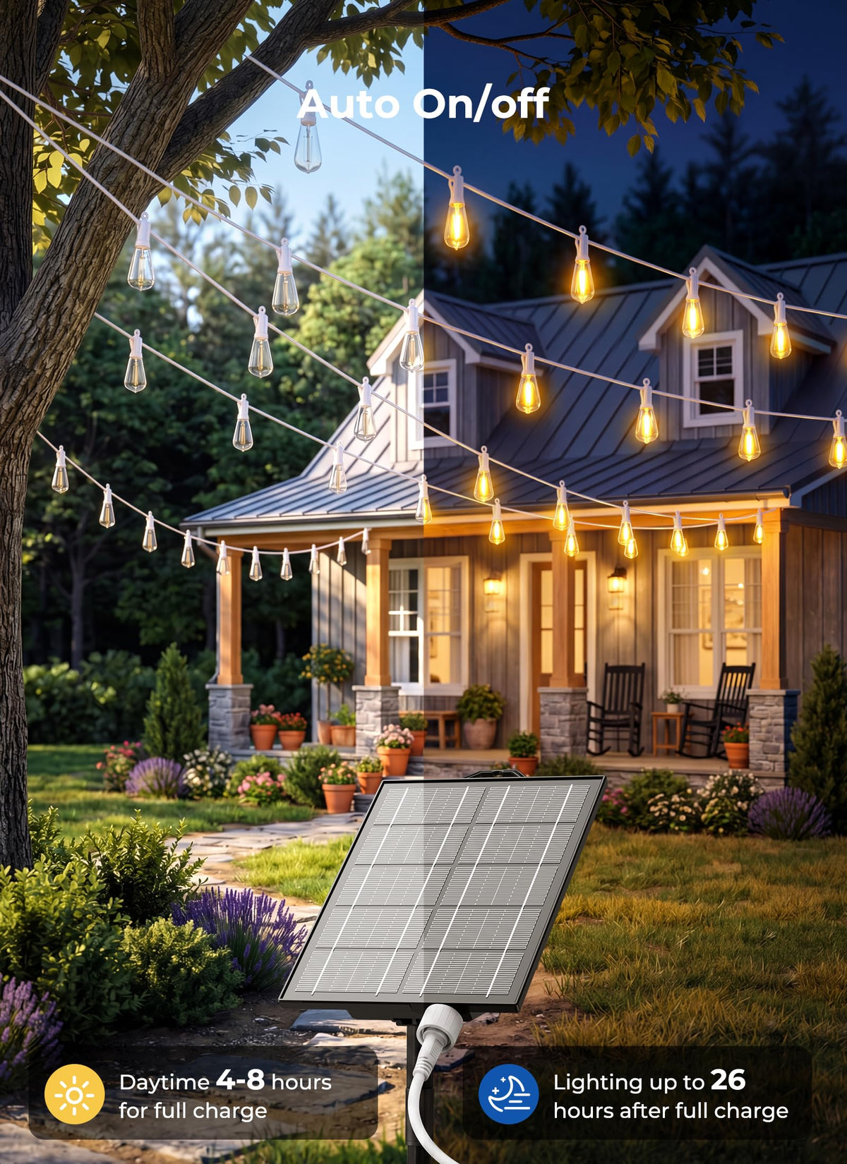 100FT Solar String Lights Outdoor (100FT(White line))