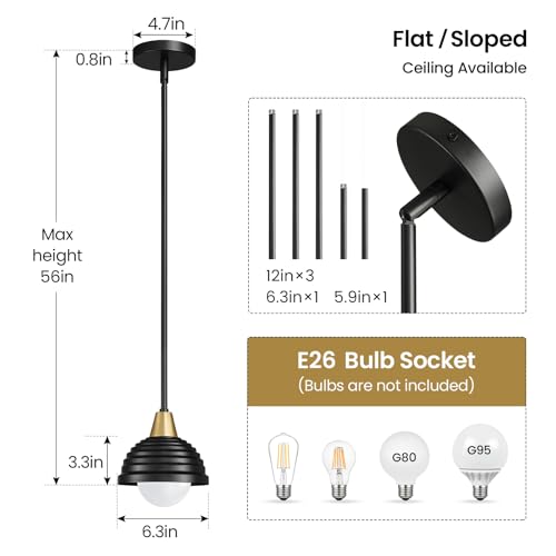 Industrial Kitchen Pendant Light Fixtures (Black & Gold / 3 Pack-6inch)