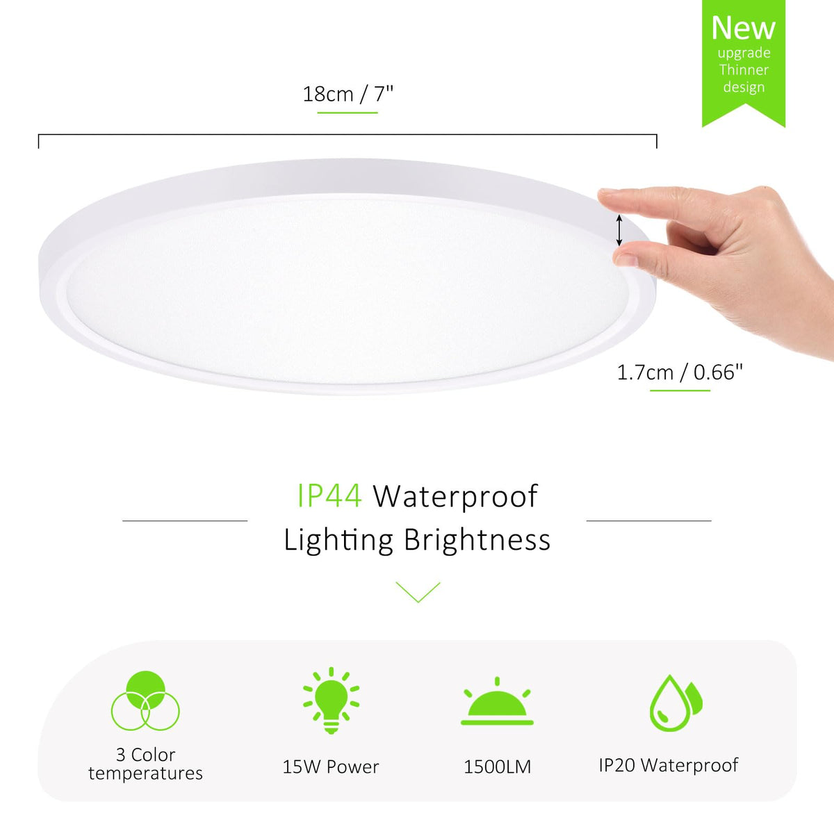 LED Flush Mount Ceiling Light 7in Thin 3CCT White Wired (7Inch-1 Pack / White)