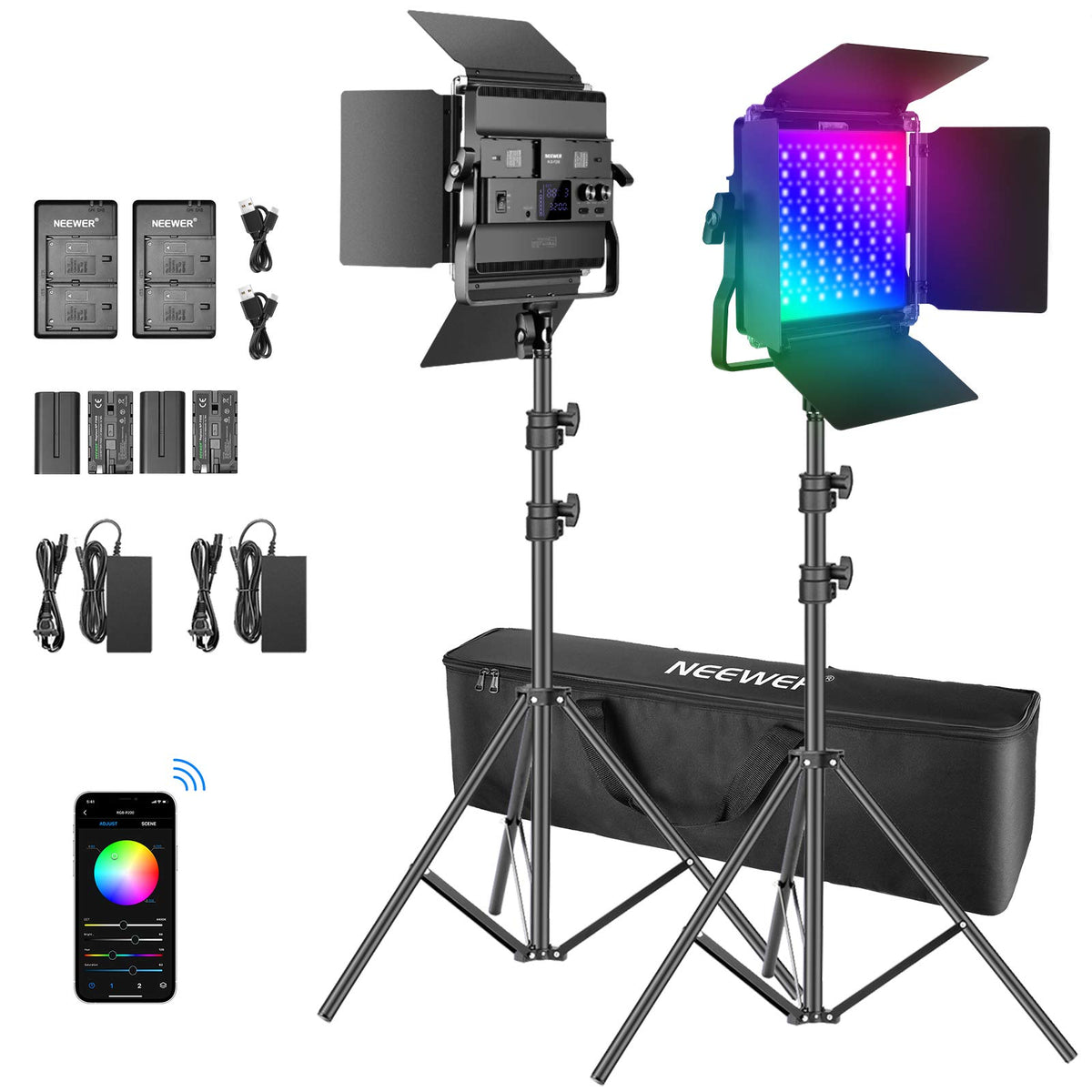 2 Packs P200 RGB LED Video Light Battery Kit with APP Control